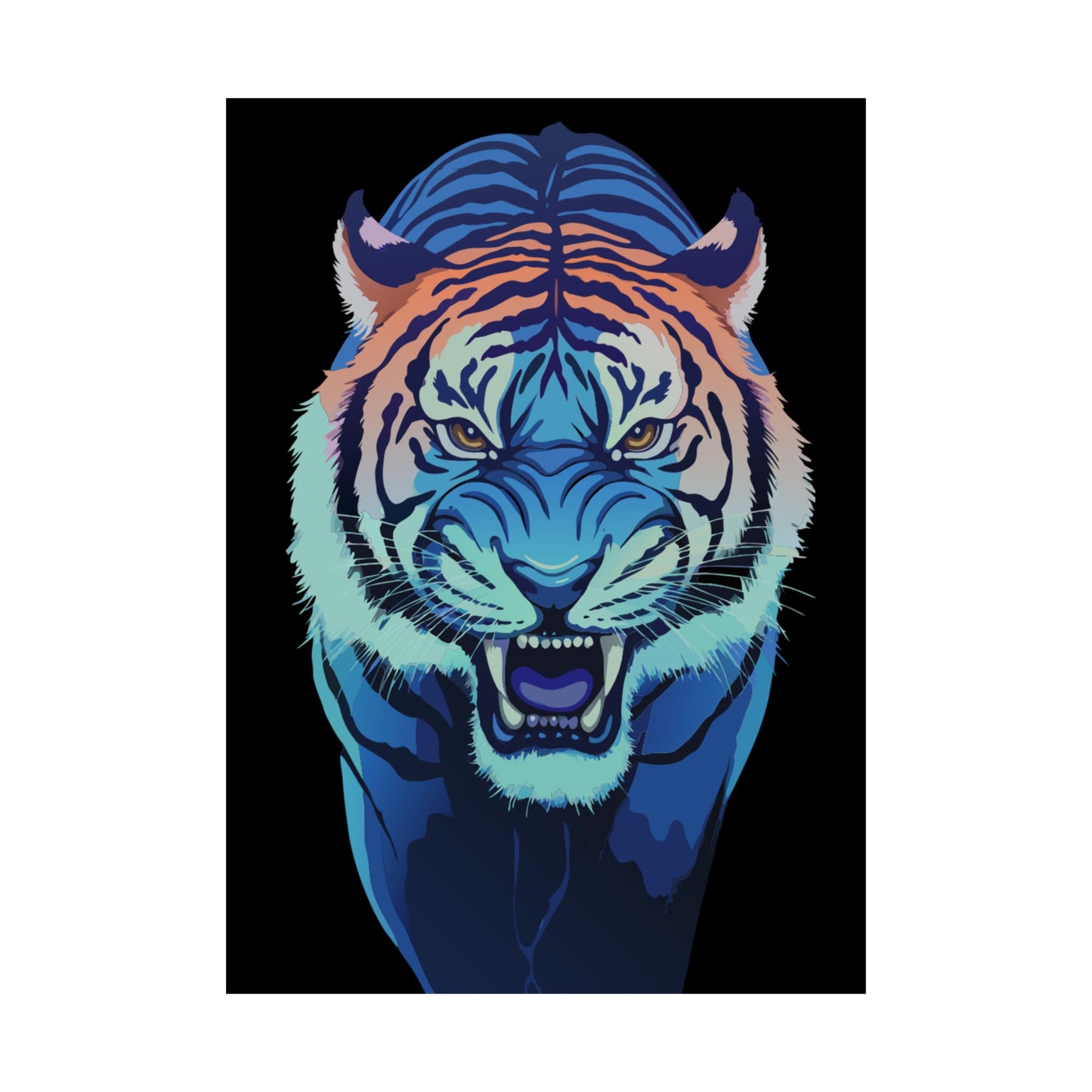 Blue Angry tiger Matte Vertical Posters