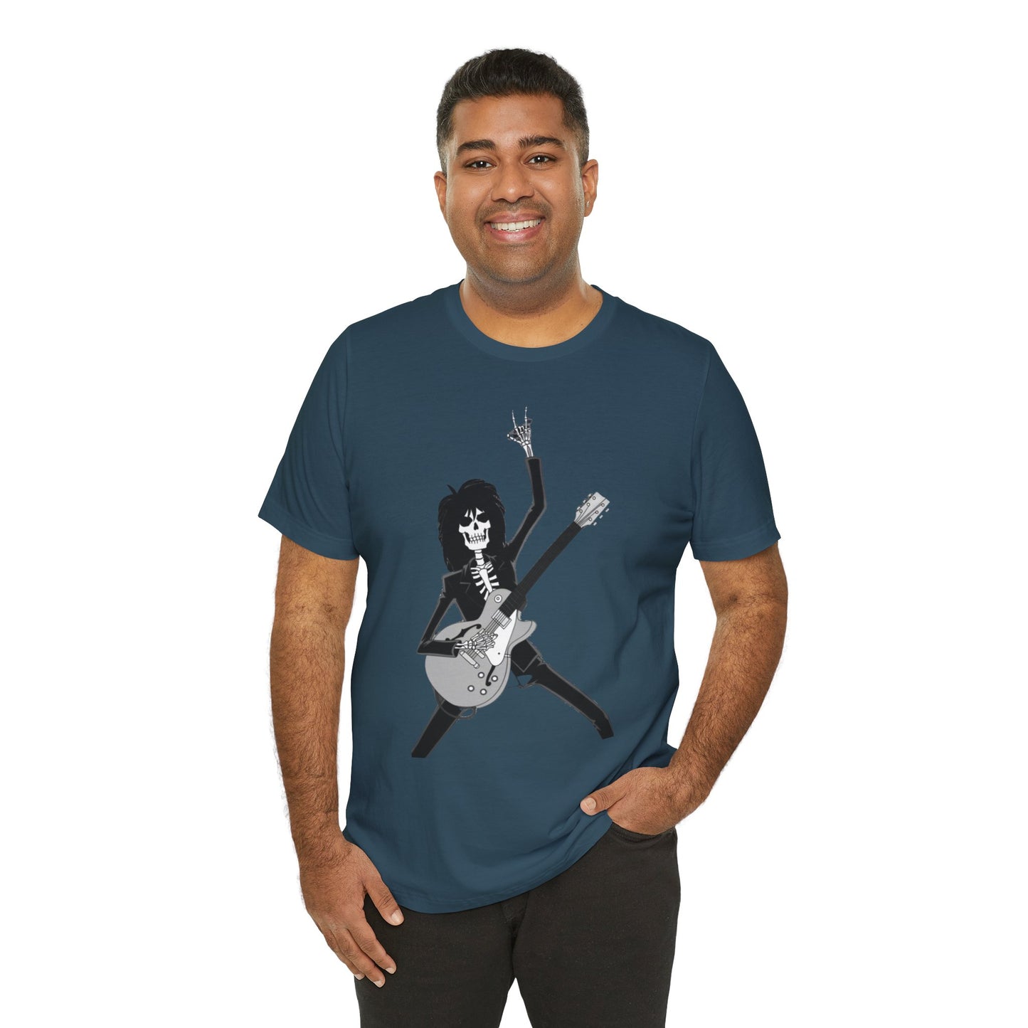 Skeleton Guitar Guy Rock And Roll Band Rock On Unisex Jersey Short Sleeve Tee - coffeeandteatees