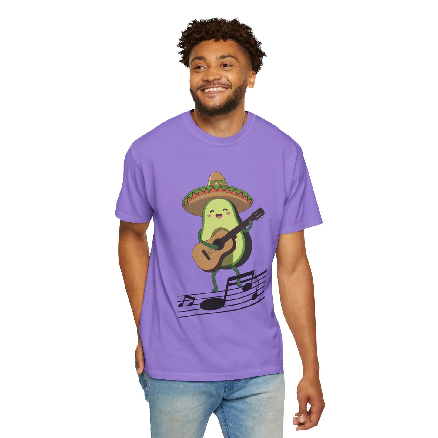 Funny Avocado Playing The Guitar Rock Band Music Unisex Garment-Dyed T-shirt