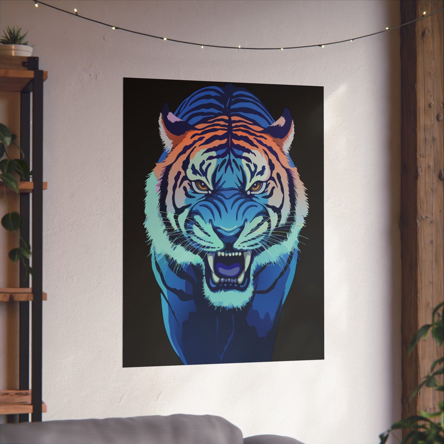 Blue Angry tiger Matte Vertical Posters