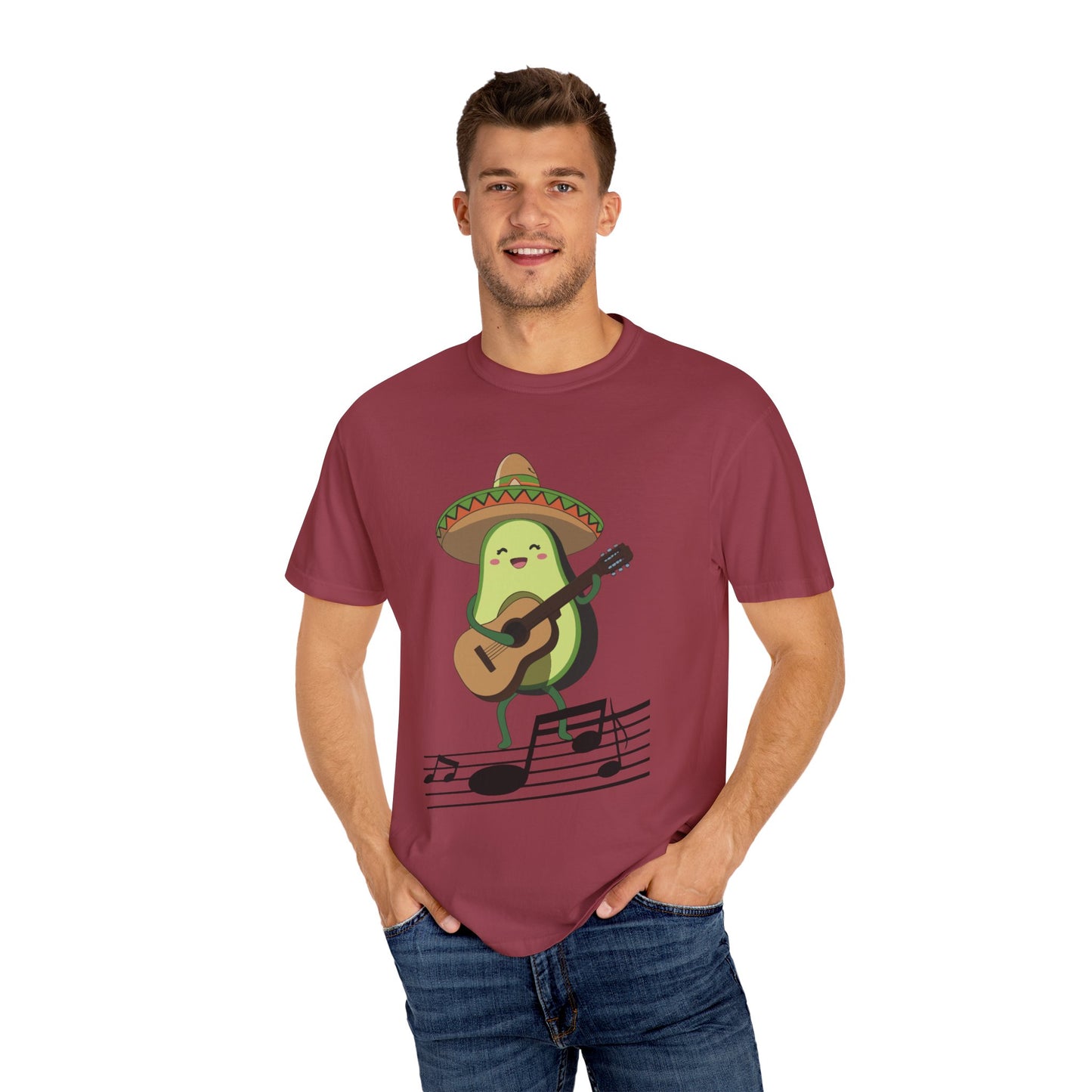 Funny Avocado Playing The Guitar Rock Band Music Unisex Garment-Dyed T-shirt