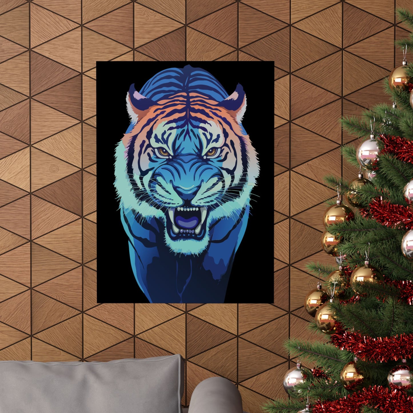 Blue Angry tiger Matte Vertical Posters