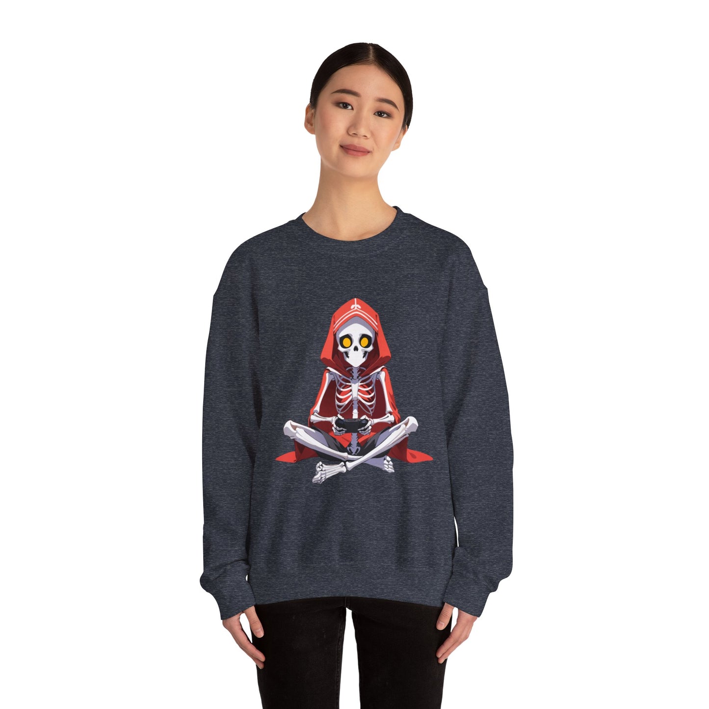 Funny Skeleton Skull Video Gamer Unisex Heavy Blend™ Crewneck Sweatshirt - coffeeandteatees