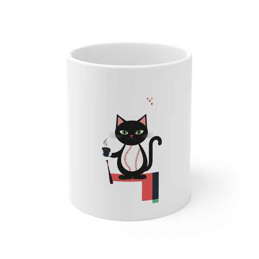 Cute Cat Playing Baseball and Drinking His Coffee Mug 11oz - coffeeandteatees