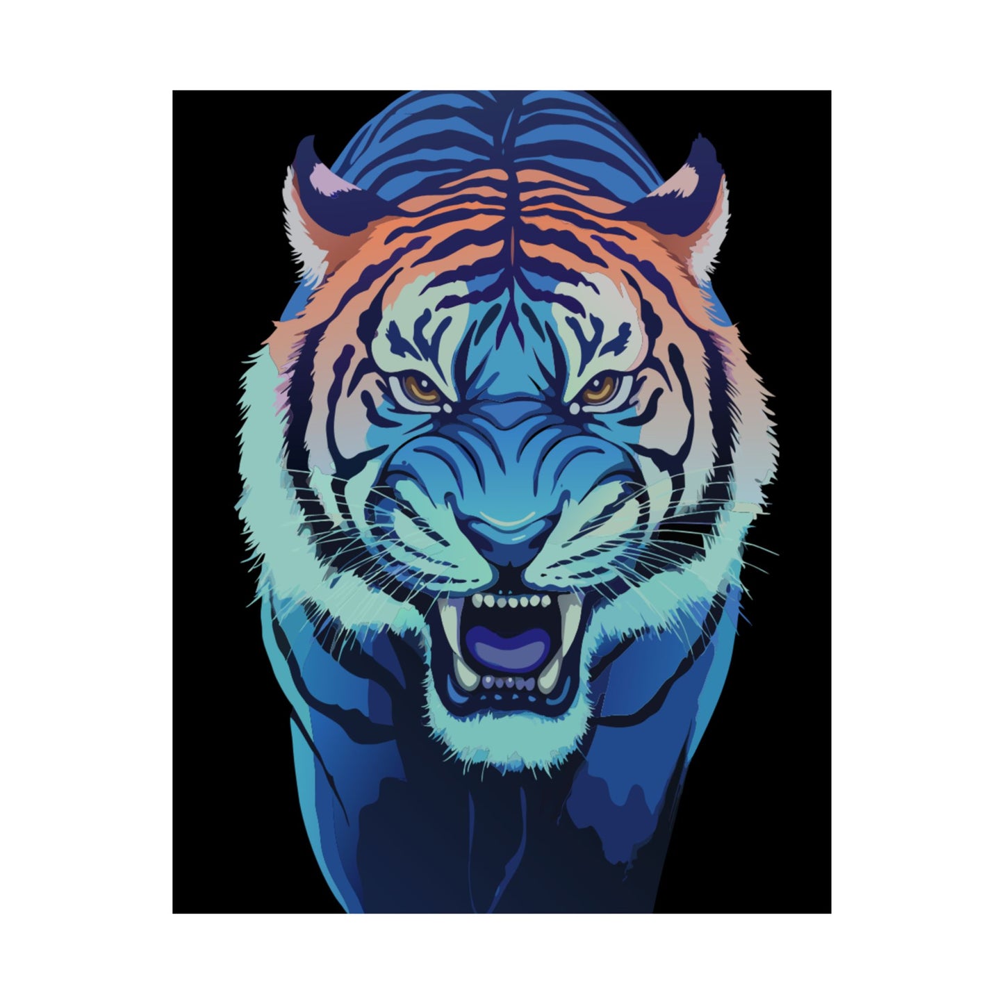 Blue Angry tiger Matte Vertical Posters