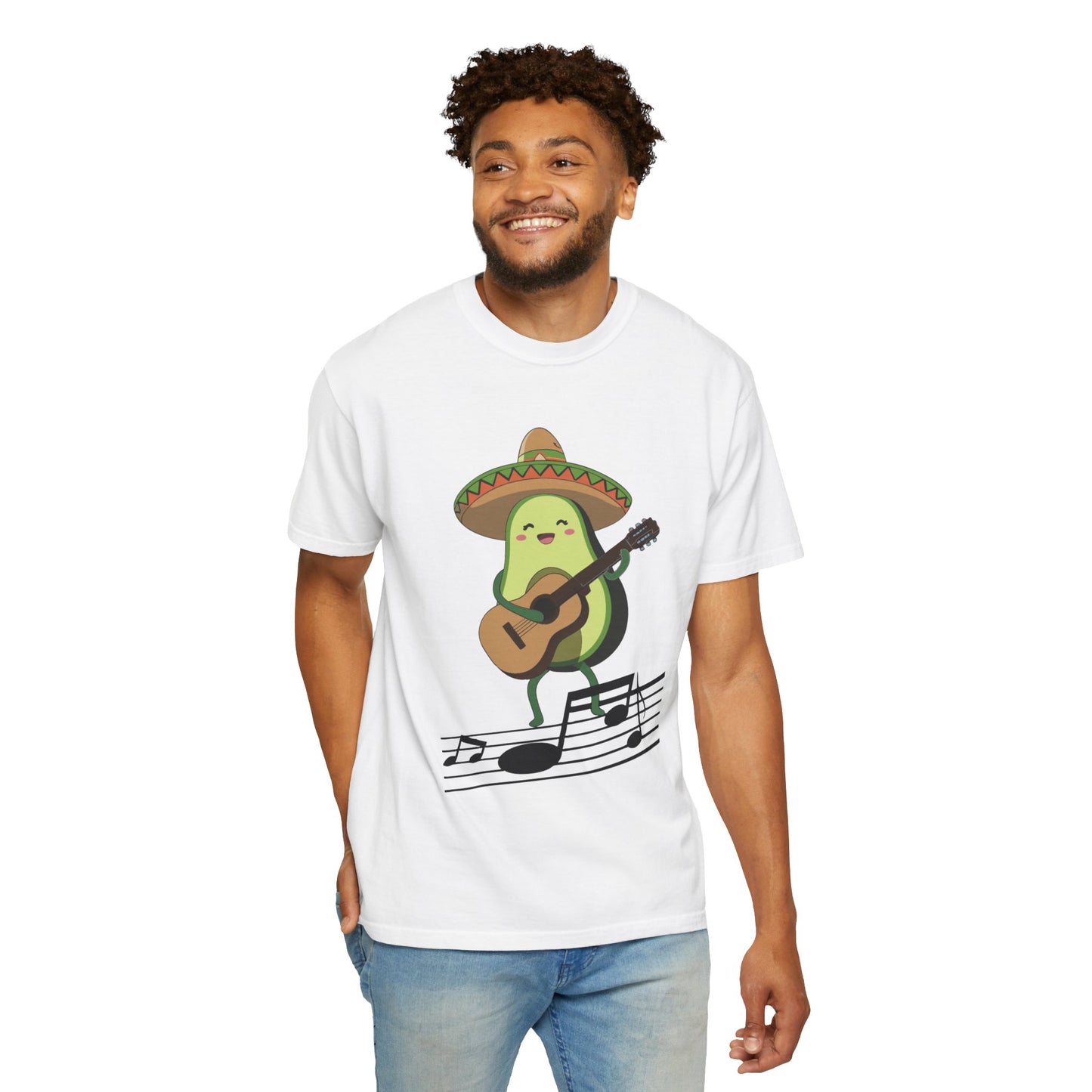 Funny Avocado Playing The Guitar Rock Band Music Unisex Garment-Dyed T-shirt