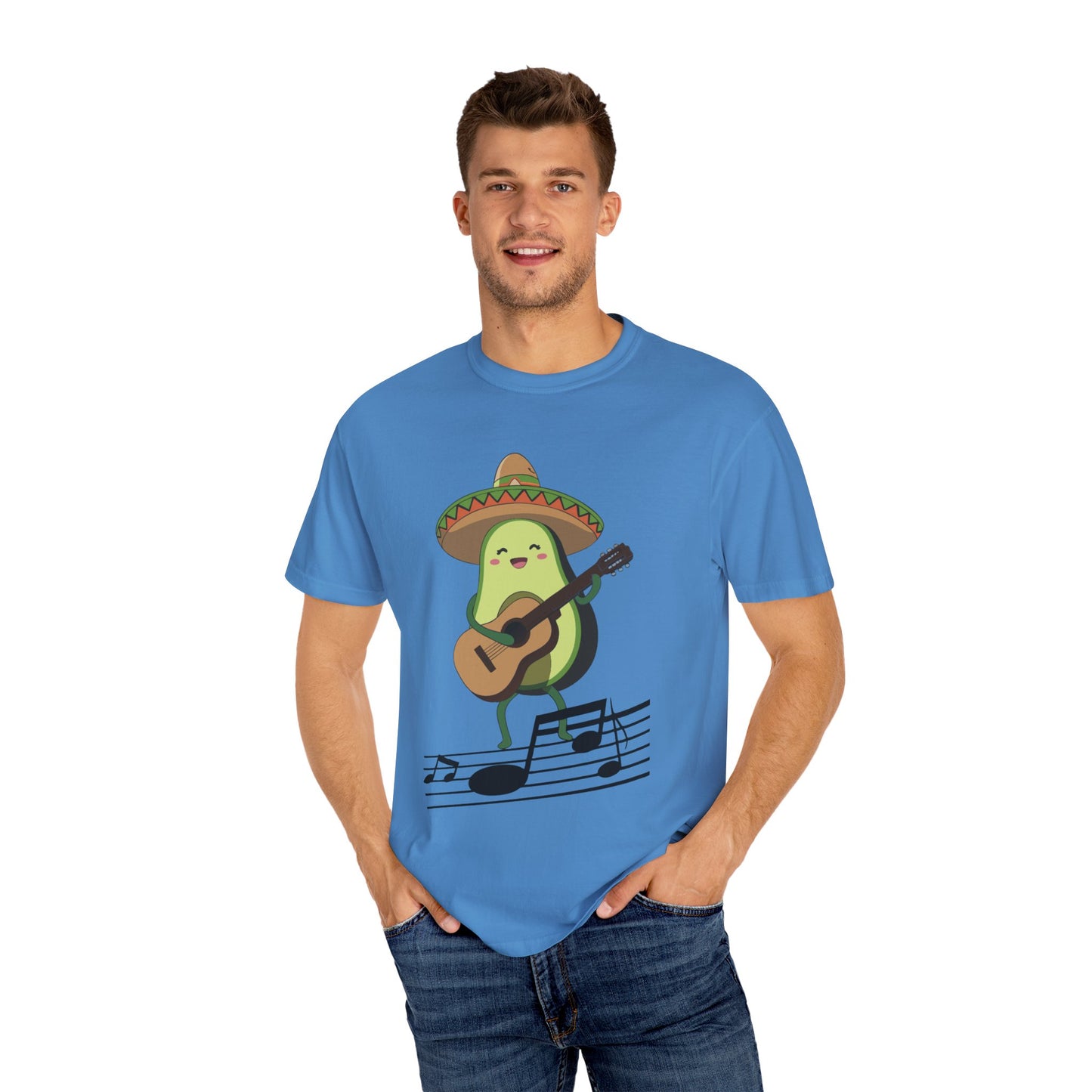 Funny Avocado Playing The Guitar Rock Band Music Unisex Garment-Dyed T-shirt