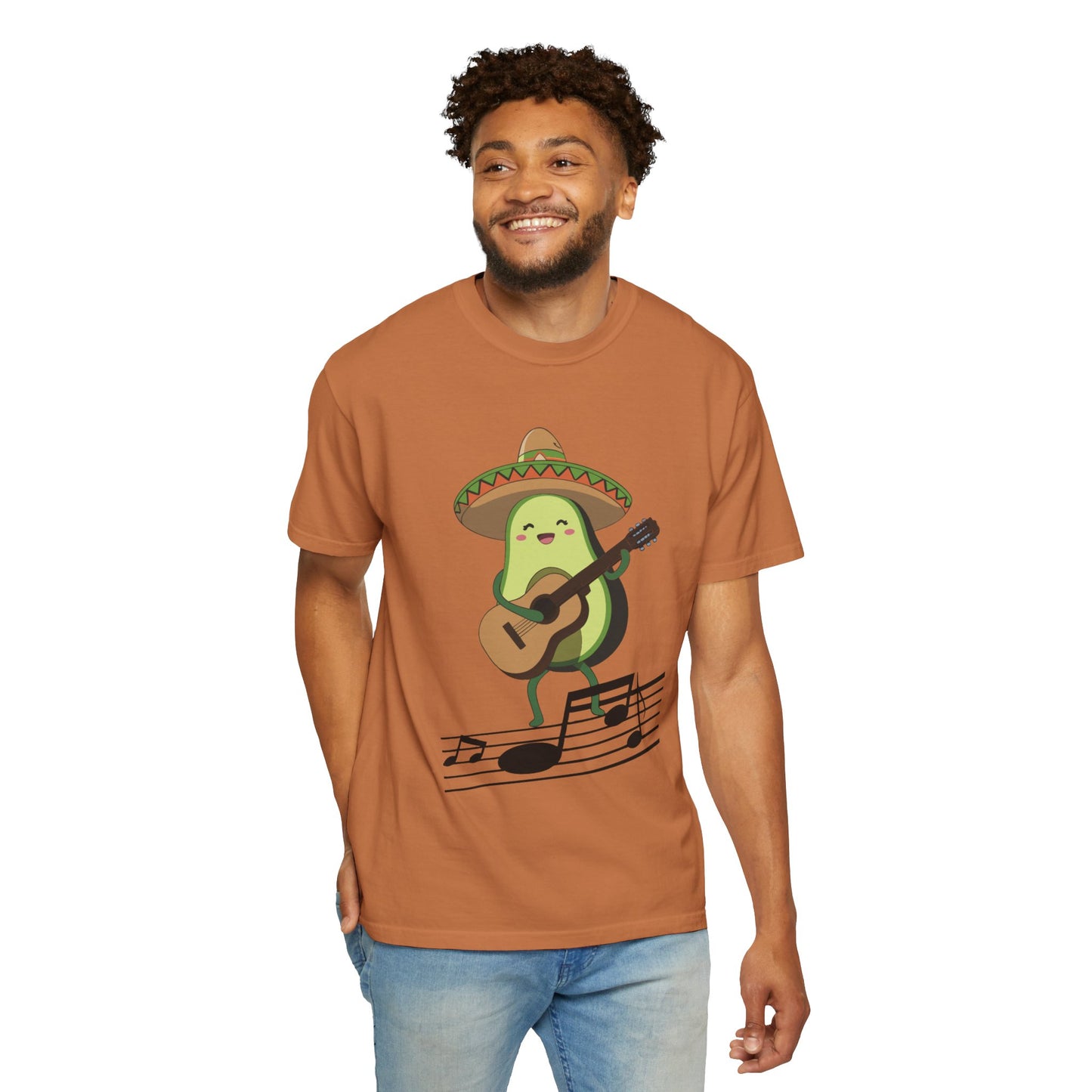 Funny Avocado Playing The Guitar Rock Band Music Unisex Garment-Dyed T-shirt