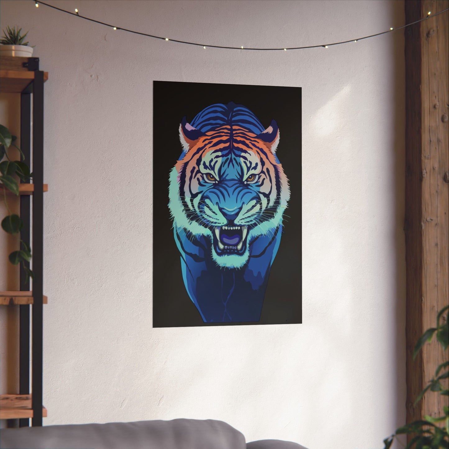 Blue Angry tiger Matte Vertical Posters