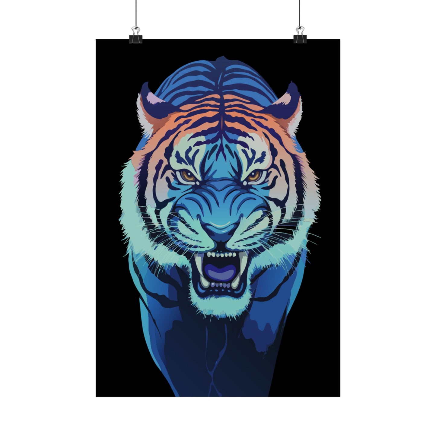 Blue Angry tiger Matte Vertical Posters