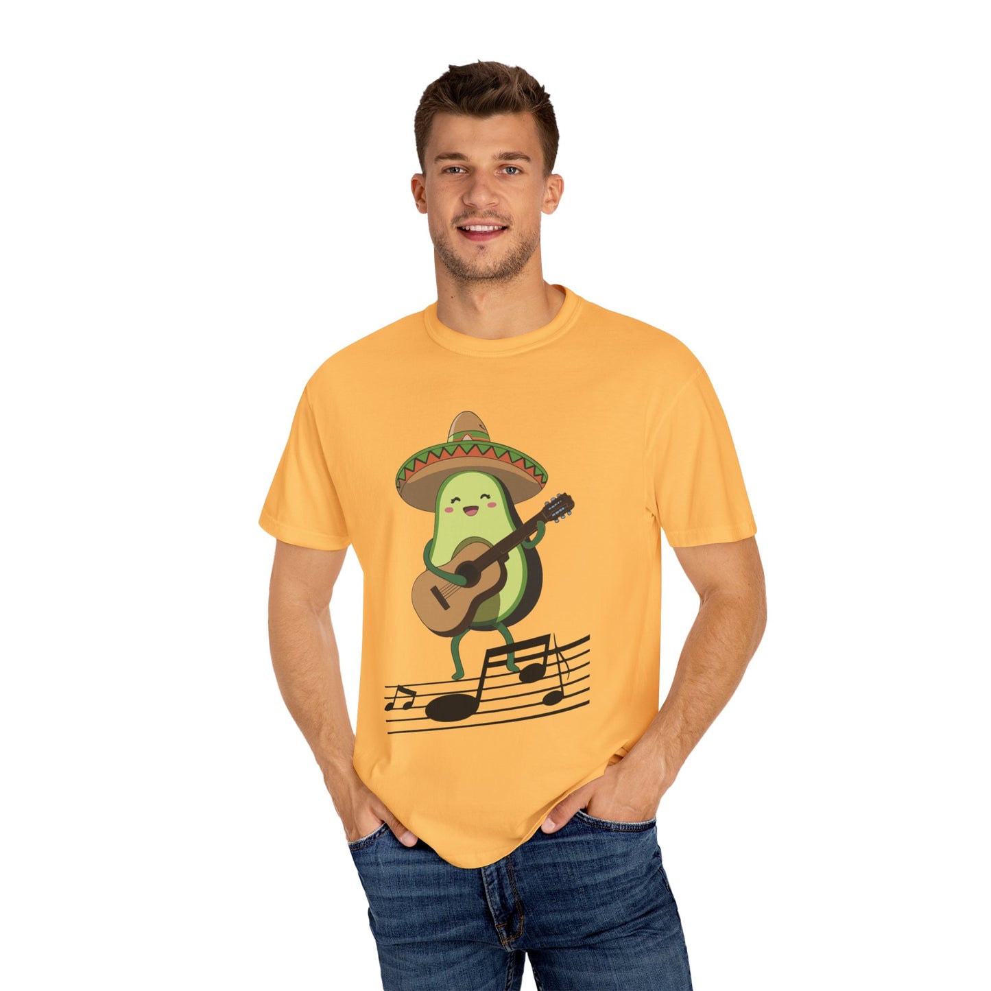 Funny Avocado Playing The Guitar Rock Band Music Unisex Garment-Dyed T-shirt