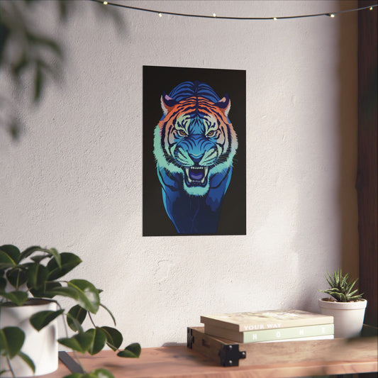 Blue Angry tiger Matte Vertical Posters