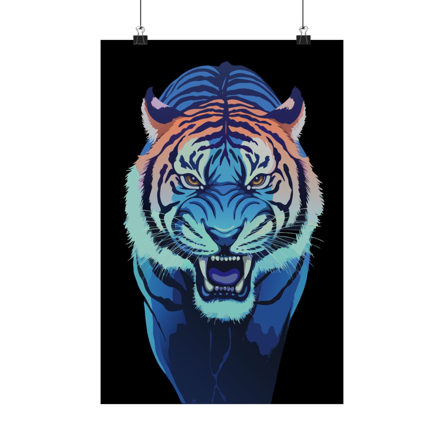 Blue Angry tiger Matte Vertical Posters