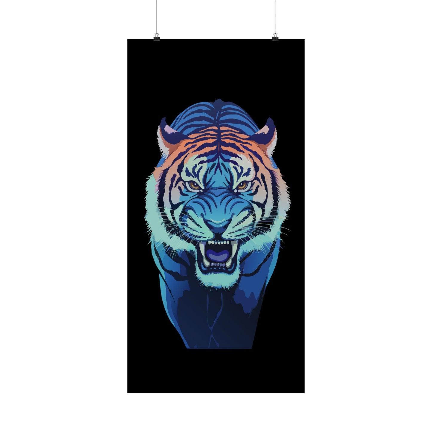 Blue Angry tiger Matte Vertical Posters