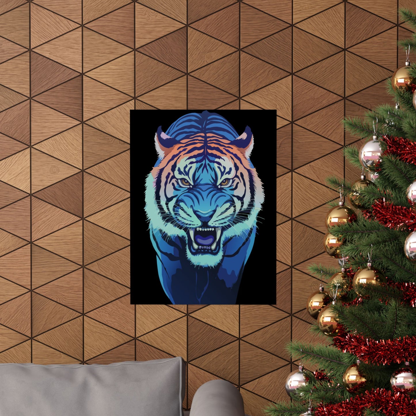 Blue Angry tiger Matte Vertical Posters