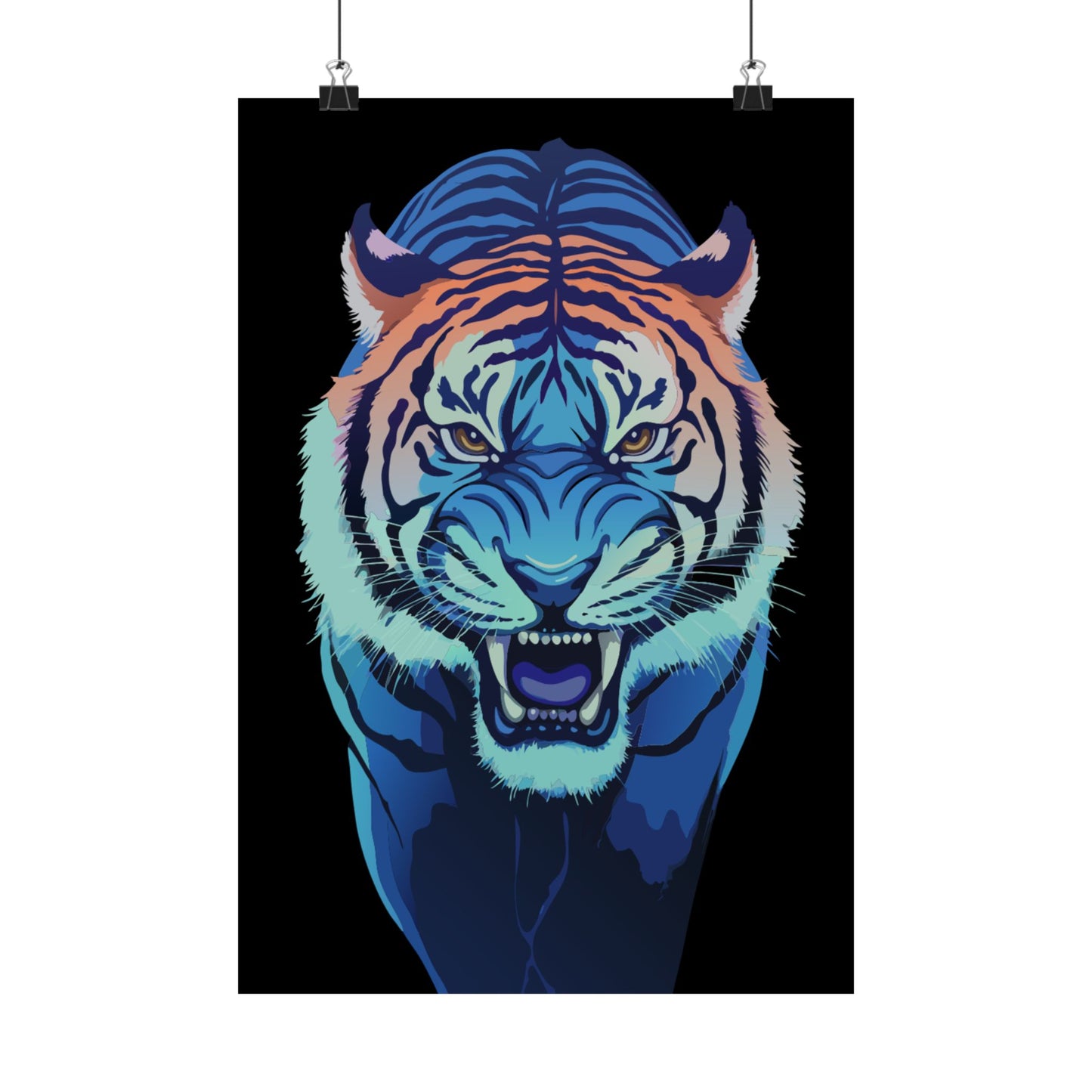 Blue Angry tiger Matte Vertical Posters