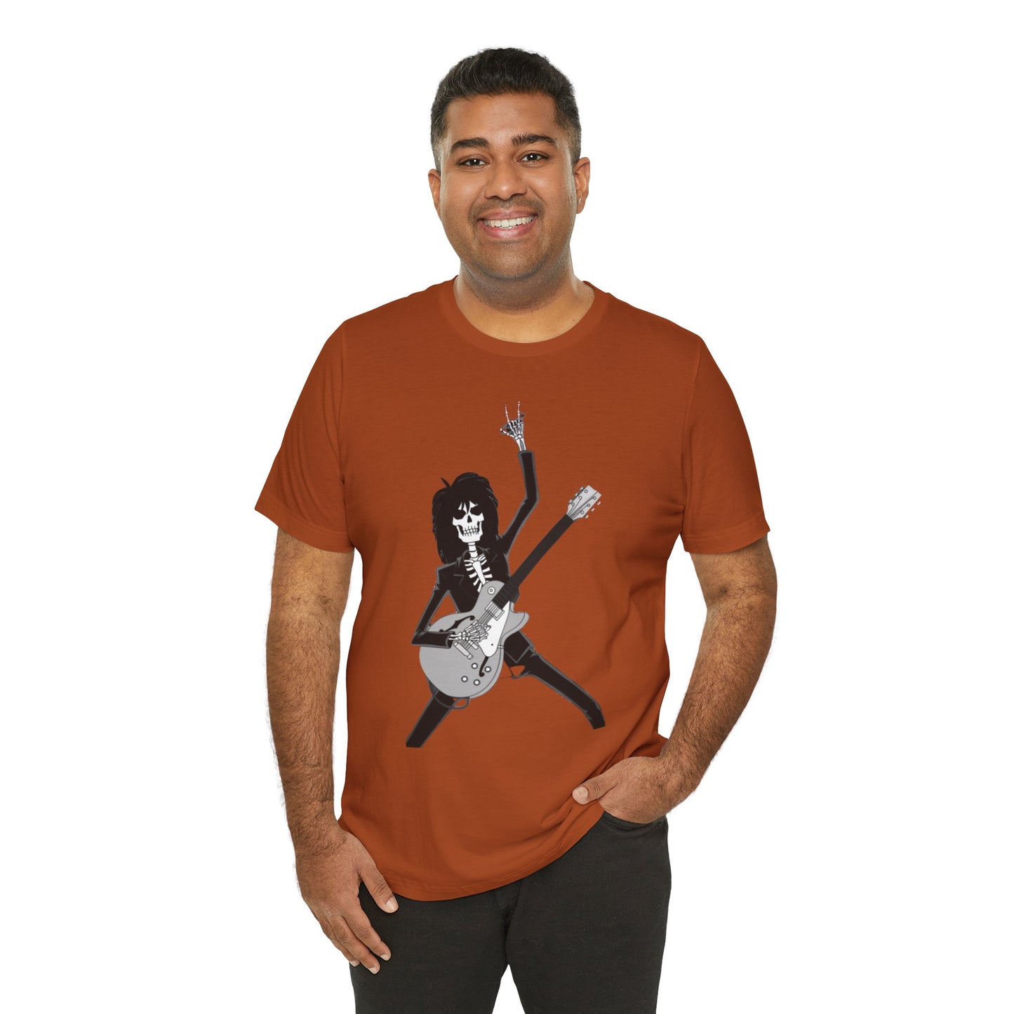 Skeleton Guitar Guy Rock And Roll Band Rock On Unisex Jersey Short Sleeve Tee - coffeeandteatees