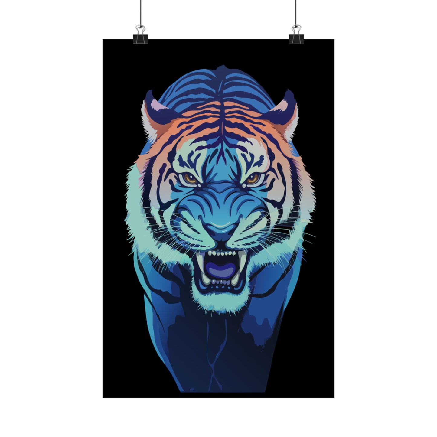 Blue Angry tiger Matte Vertical Posters