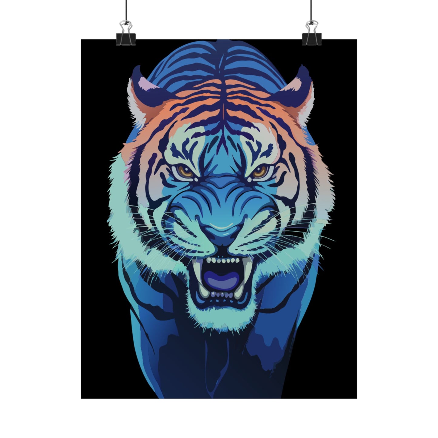 Blue Angry tiger Matte Vertical Posters