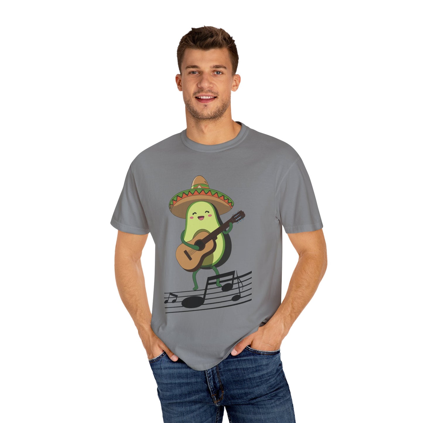 Funny Avocado Playing The Guitar Rock Band Music Unisex Garment-Dyed T-shirt