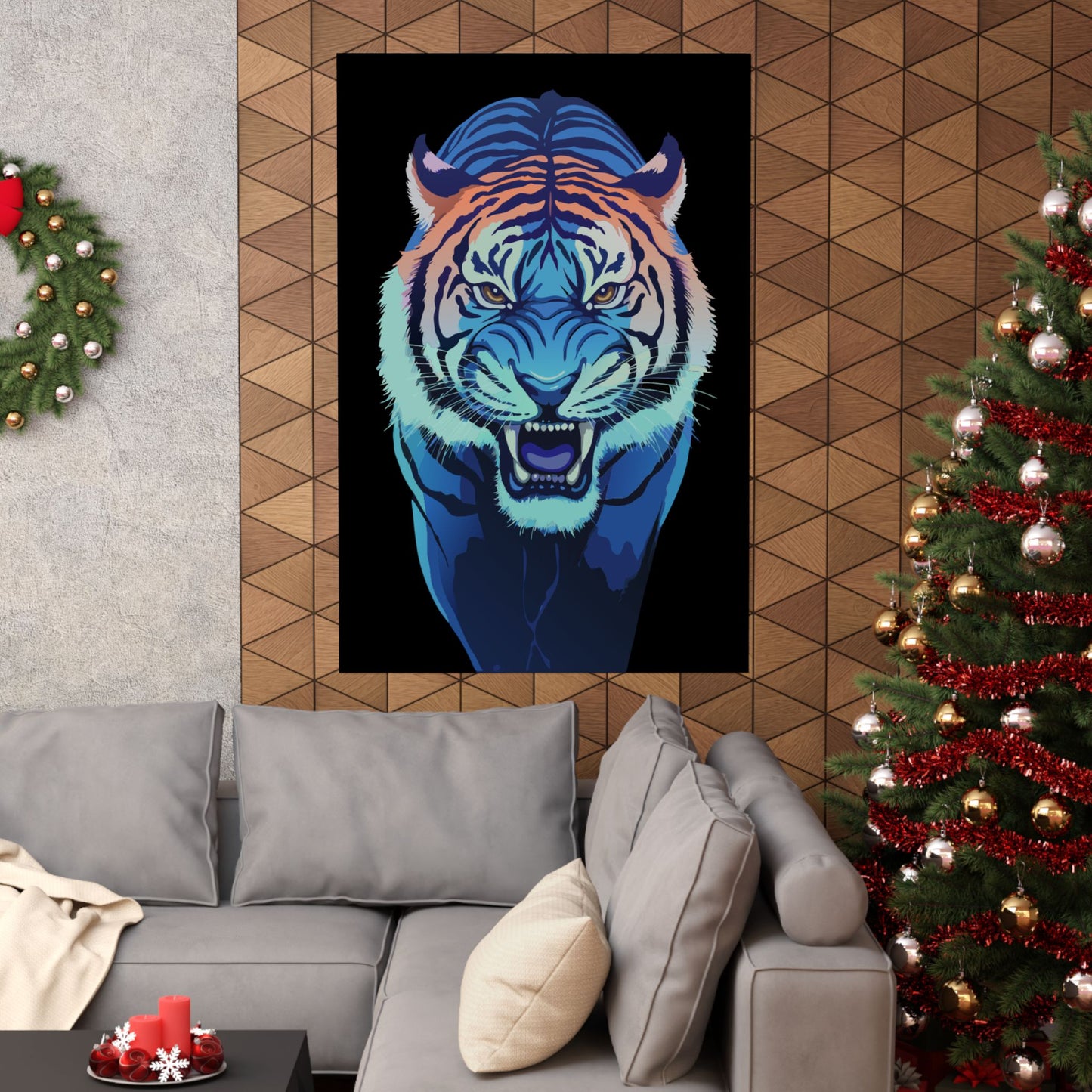 Blue Angry tiger Matte Vertical Posters