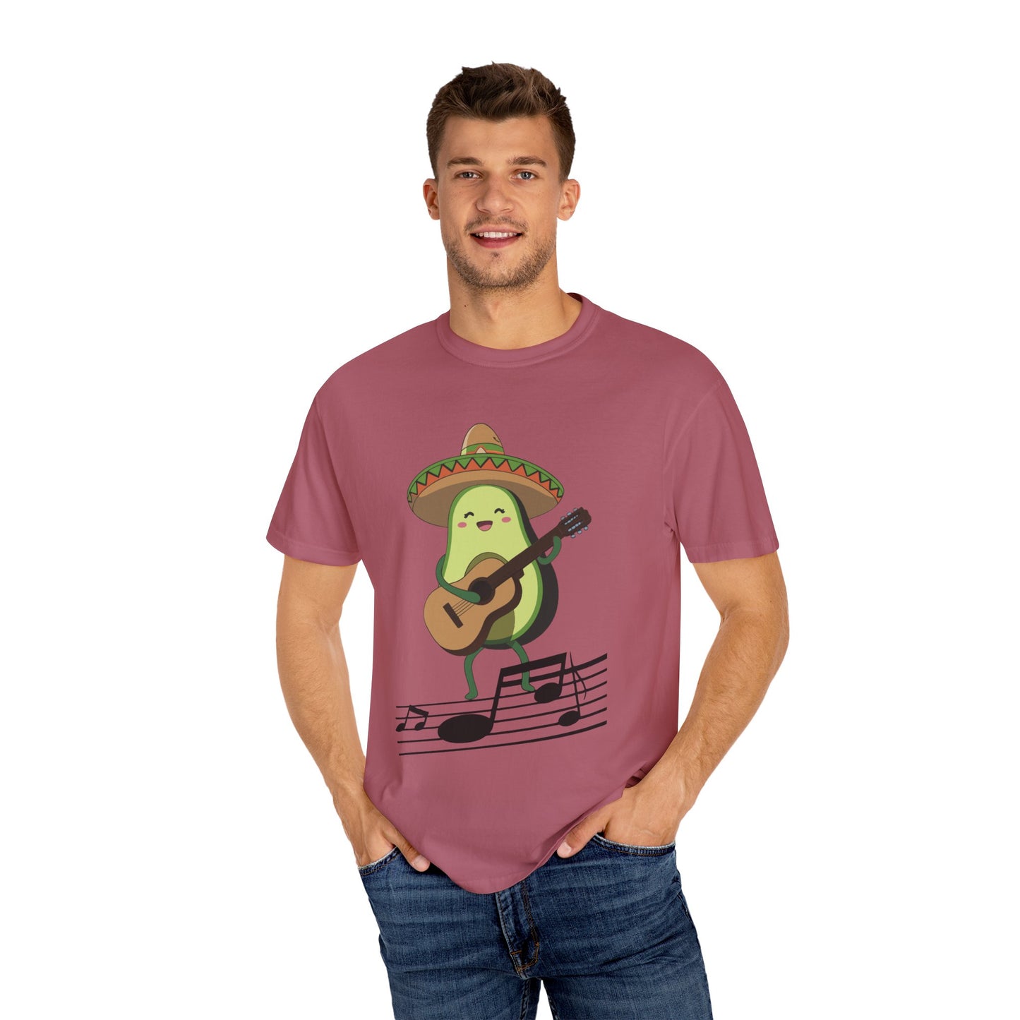 Funny Avocado Playing The Guitar Rock Band Music Unisex Garment-Dyed T-shirt