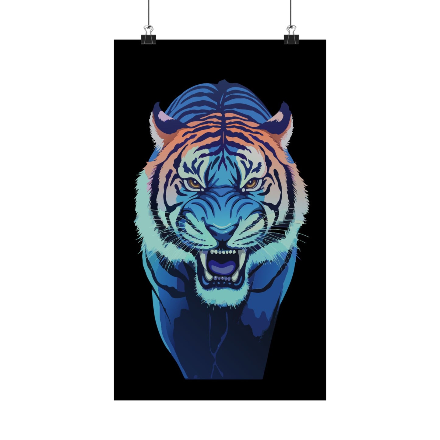 Blue Angry tiger Matte Vertical Posters