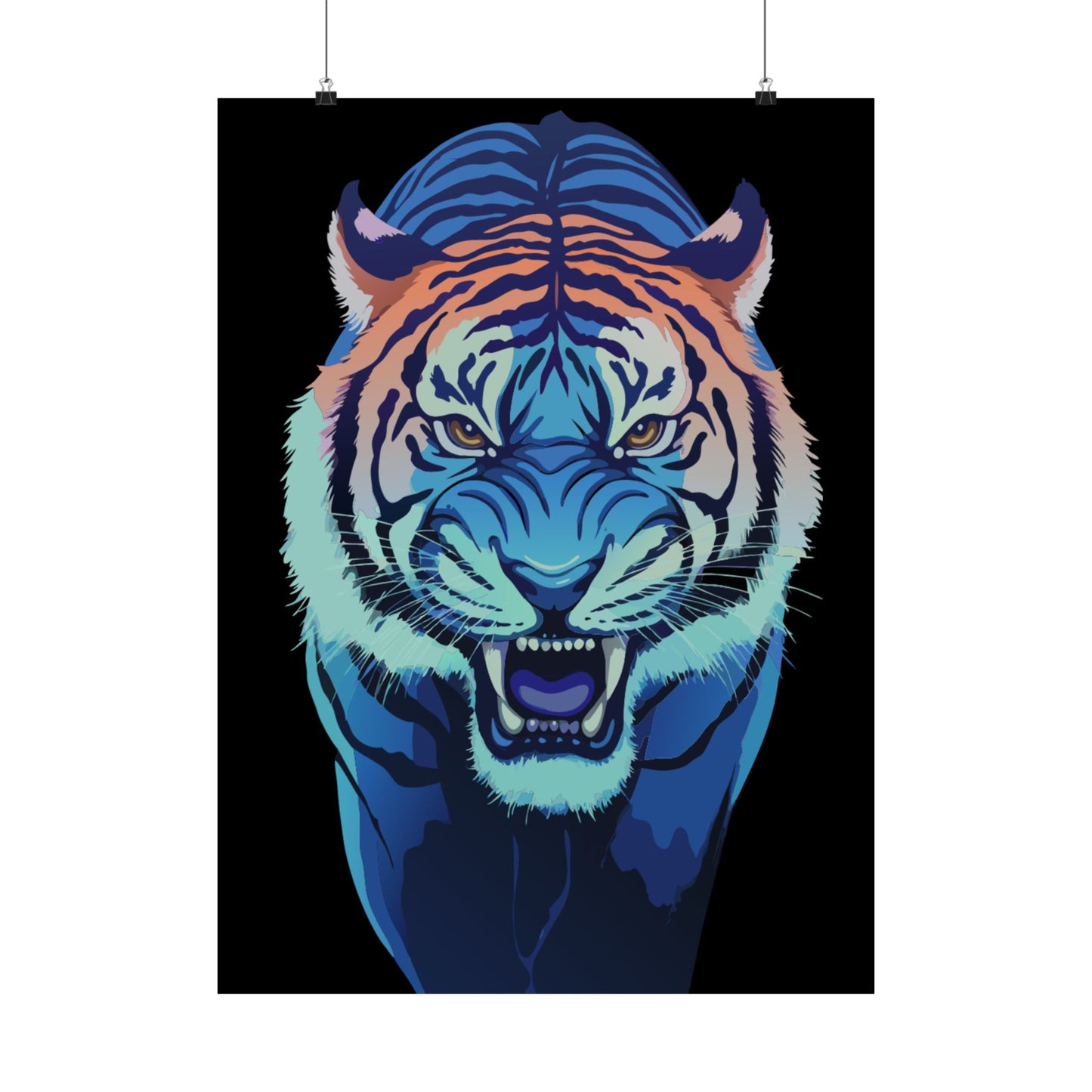 Blue Angry tiger Matte Vertical Posters