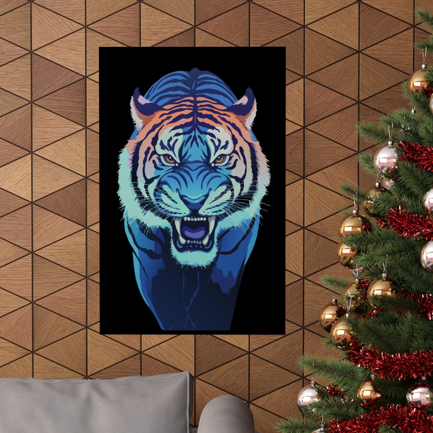 Blue Angry tiger Matte Vertical Posters