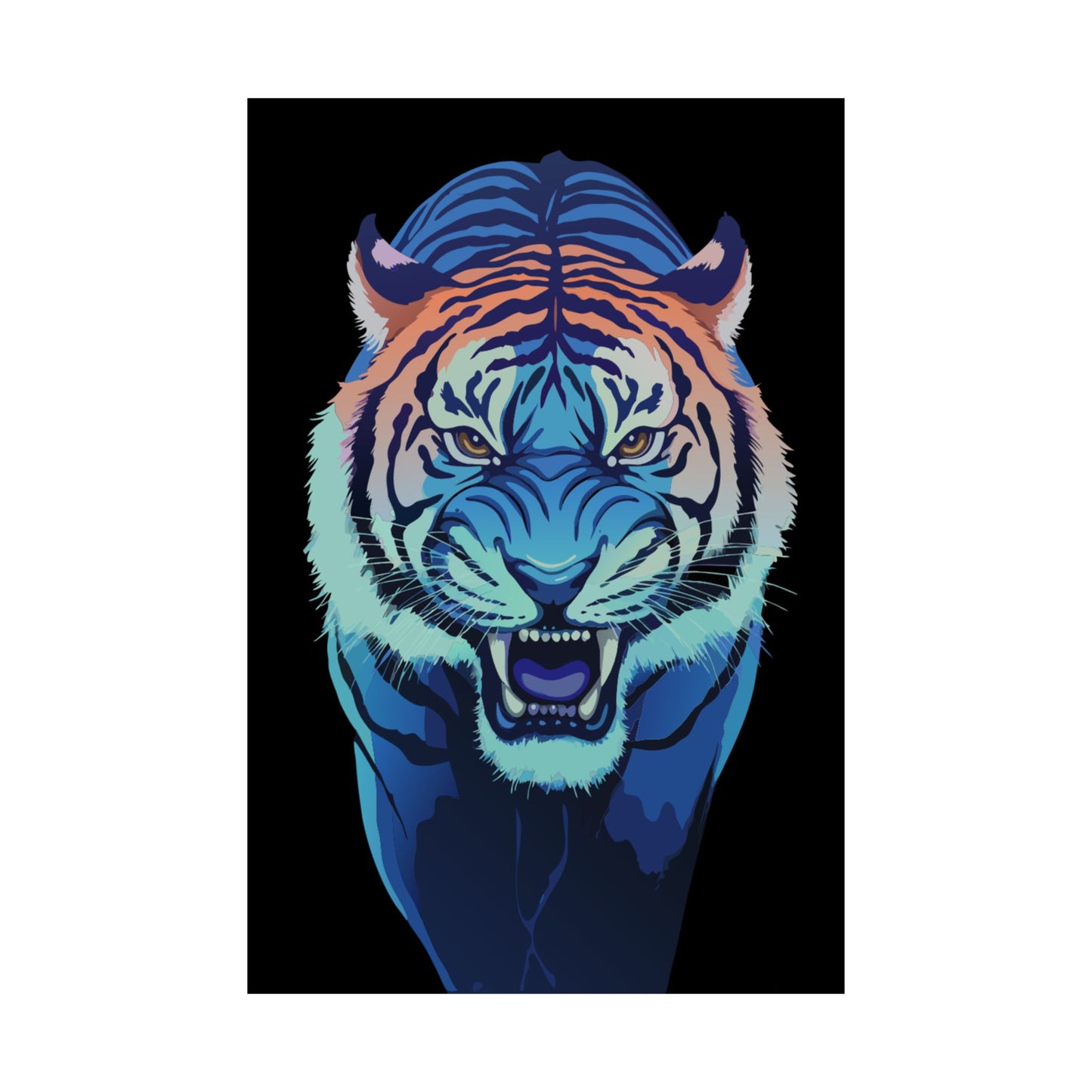 Blue Angry tiger Matte Vertical Posters