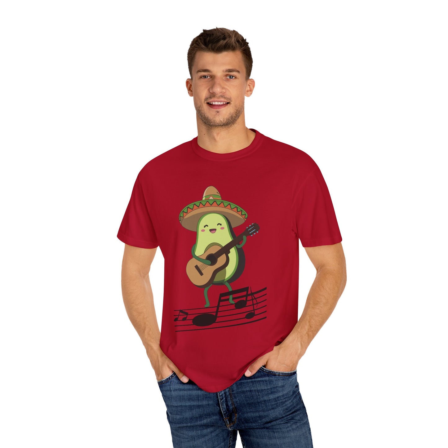 Funny Avocado Playing The Guitar Rock Band Music Unisex Garment-Dyed T-shirt