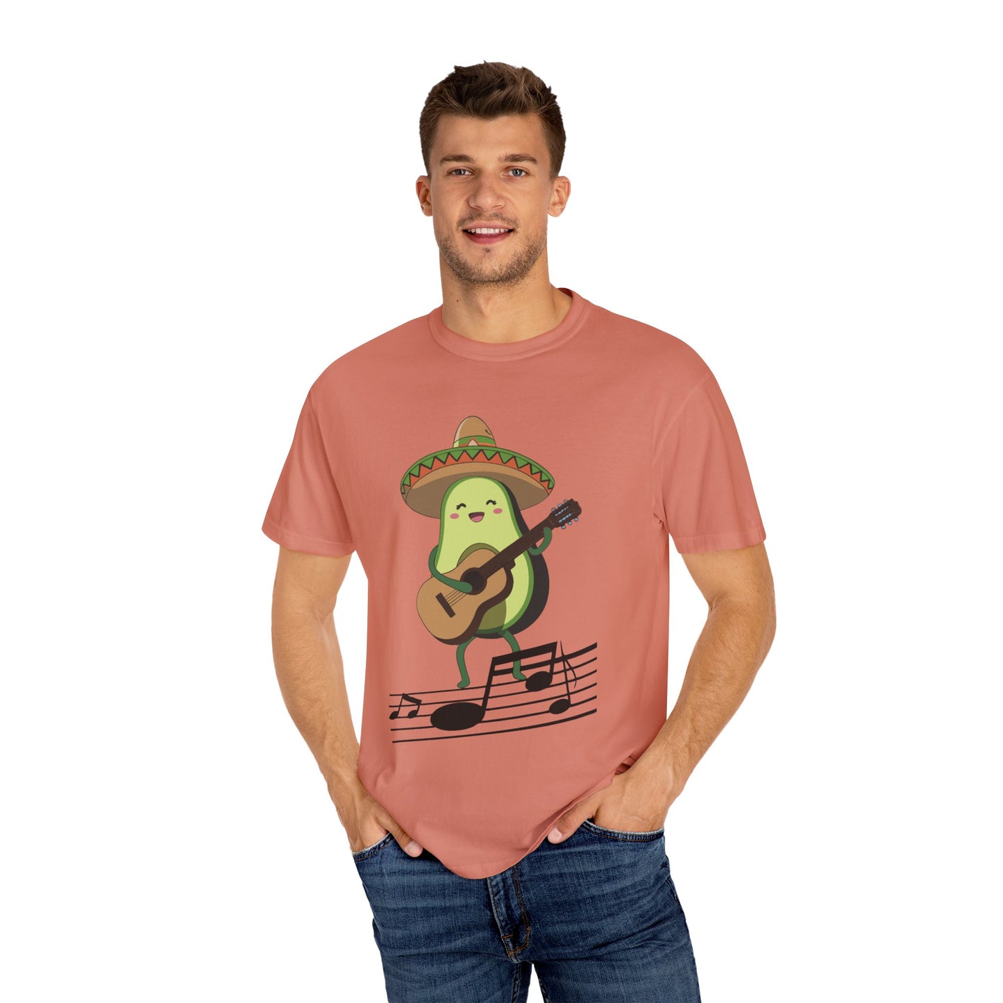 Funny Avocado Playing The Guitar Rock Band Music Unisex Garment-Dyed T-shirt