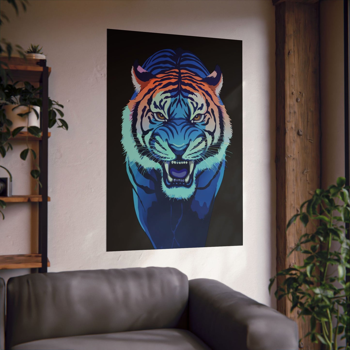 Blue Angry tiger Matte Vertical Posters