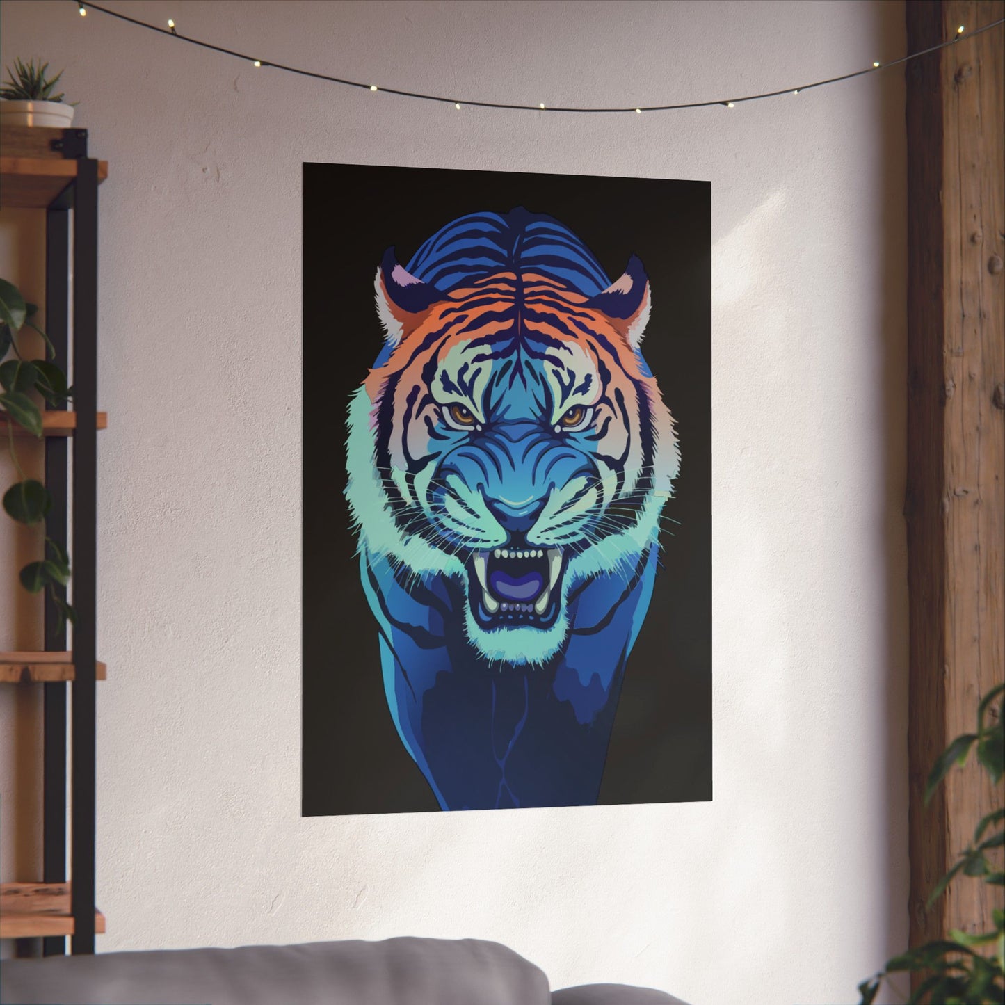 Blue Angry tiger Matte Vertical Posters