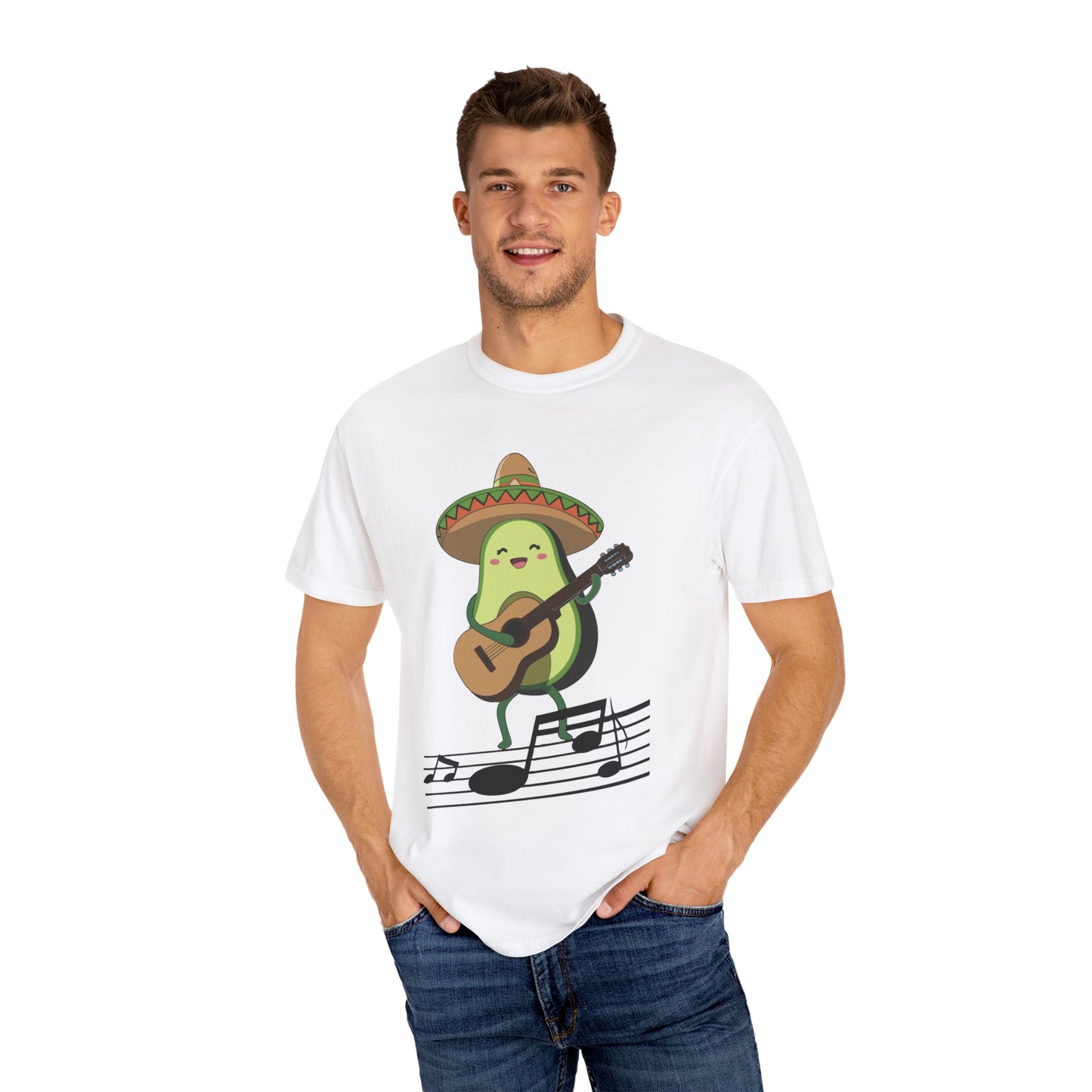 Funny Avocado Playing The Guitar Rock Band Music Unisex Garment-Dyed T-shirt